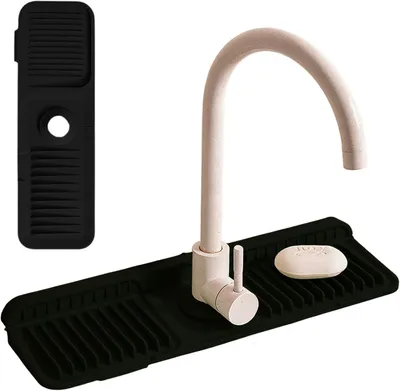 Produktbild von Silikon Abtropfmatte für Wasserhähne, Rutschfester Spritzschutz für Spüle, Zuschneidbar für Küche und Badezimmer (Schwarz)