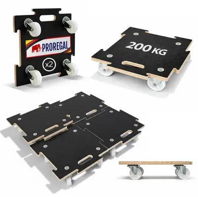 Produktbild von Profi Transportroller HERCULES | BxT 39x39 cm | Traglast 200 kg | 4 Gummirollen & Griff | Siebdruckplatte | 2 Stück | Rollbrett Modular für Pflanzen Möbel Möbelroller Transporthilfe Puzzle für Umzug Werkstatt