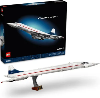 Produktbild von LEGO Icons Concorde Modellflugzeug, Modellbausatz für Erwachsene zum Bauen, ikonisches Flugzeug-Set mit authentischen Details und 3 Anzeigemodi, ideales Geschenk für Männer, Frauen, Ihn, Sie 10318