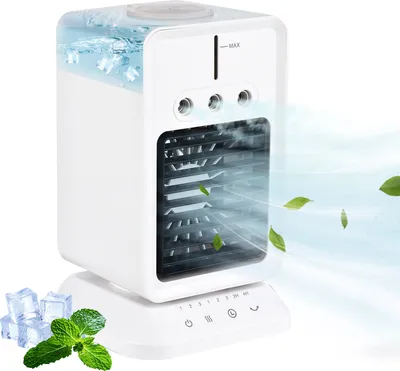 Produktbild von Tragbarer Schreibtisch-Luefter, Mini-Luftkuehler, Raumbefeuchter mit 3 Windgeschwindigkeiten, einstellbarer Windrichtung, Timer, USB-Verdunstung fuer Zuhause, Schlafzimmer, Buero, Outdoor, Camping