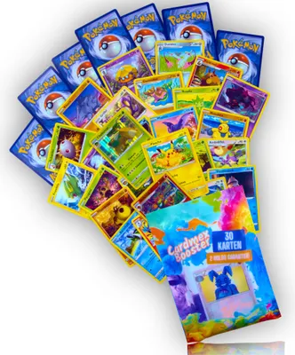 Produktbild von 30 verschiedene Pokemon Karten in deutsch und original mit 1x Holo und 1x Reverse + Cardmex Tüte für Pokémon Sammelkarten