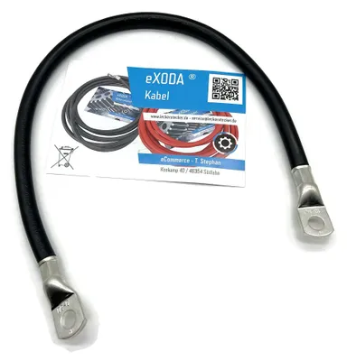 Zdjęcie produktu dla Kable wysokoprądowe Exoda, 50mm², 50cm, gwint M10, czarne, do samochodów, łodzi i motocykli