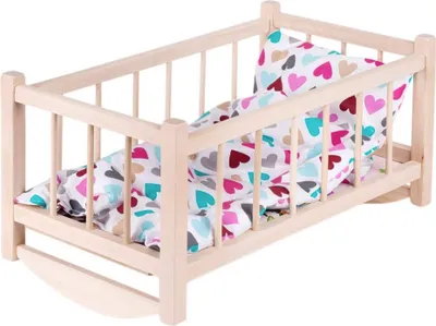 Produktbild von GOLDKIDS Puppenwiege Spielzeug Holzspielzeug Bett Holzbodenwiege Naturholz mit Textilausrüstung Bettwäsche Matratze Kopfkissen Bettdecke Wiege für Puppen
