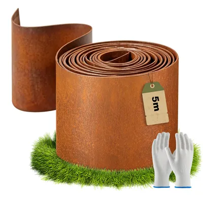 Produktbild von 5m Rasenkante aus Cortenstahl – Beeteinfassung in Rostoptik, Wetterfest & Wartungsfrei, Flexibles Metall Mähkante für Garten & Blumenbeet