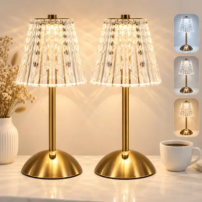 Produktbild von 2er Set Akku Tischlampe, LED Tischleuchte Kabellos, Touch Dimmbar, 3 Lichtfarben, Wiederaufladbar, für Schlafzimmer, Wohnzimmer, Esstisch