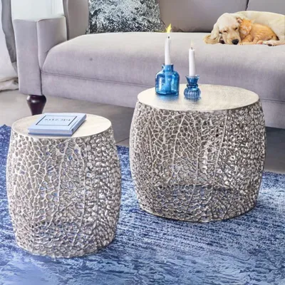 Produktbild von Extravagantes 2er Set Couchtisch RIXOS silber Metall Handarbeit