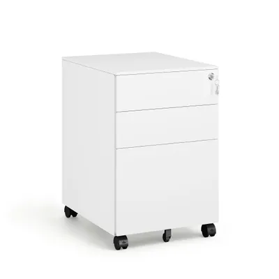 Produktbild von Yizosh Rollcontainer mit 3 Schubladen, Aktenschrank, Büroschrank, abschließbarer Bürocontainer, weiß, 39 x 50 x 60 cm