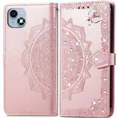 Produktbild von iPhone 14 Plus Lederhülle mit Flipcover und Kartenfächern in Standardgröße
