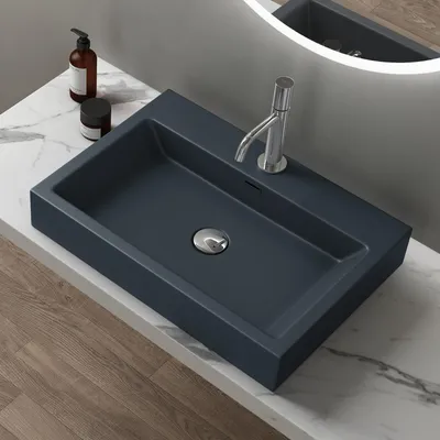 Image de doporro Vasque à Poser 60cm Lavabo Suspendu Gris Noir Mat Colossum06 Fonte Minérale Solid Surface 60x42x10cm