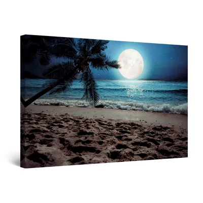 Obrázek produktu pro Startonight Obrázky Pláž Amazing Blue Sunset - Obrazy na plátně Moderní umění - Krajina Obrazy na zeď XXL 60 x 90 cm, Obraz Den Noc
