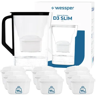 Imagen del producto de Jarra filtrante Wessper D3 SLIM, 2,7 litros, color , con 10 filtros aquamax