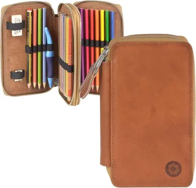 Produktbild von Sonnenleder Schüleretui Stifteetui Federtasche Leder 31 Schlaufen BOSSE Stiftetui natur braun 801-260-01