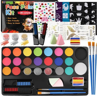 Productafbeelding van Kinderschilderset met 20 kleuren, waterbasis, gezichtsverf voor kinderen, geschikt voor carnaval