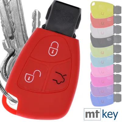 Produktbild von Auto Schlüssel Hülle Silikon Schutz Cover Rot kompatibel mit Mercedes Benz W204 W245 S203 A209 C-Klasse CLK SLK W211 W203 W169 Zünschlüssel 3 Tasten Smartkey