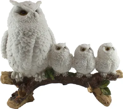 Produktbild von Eule Vogel Paar Kind Baby Deko Garten Figur Schleiereule Skulptur Schneeeule