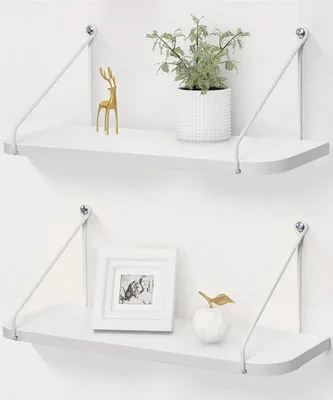 Image de Étagère murale blanche en bois et métal, étagère suspendue, étagère murale, étagère murale de rangement, cuisine, décoration moderne, salle de bains, chambre d'enfant, salon, lot de 2