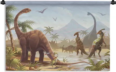 Produktbild von MuchoWow® Wandteppich Wandbehang Dinosaurier - Landschaft - Tropisch - Kinder - Jungen 120x80 cm Tapisserie Dekoration Wandtuch - Wanddekorationen - Wandtücher