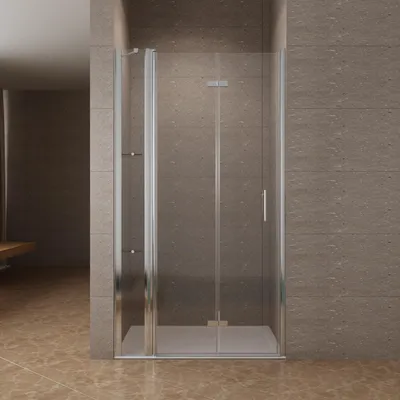 Produktbild von Falttür Duschwand Glas für Nische Duschtür mit Festteil und Eckregalen Drehfalttür mit festem Seitenteil 95x197 cm Echtglas 6 mm klar NANO-Beschichtung