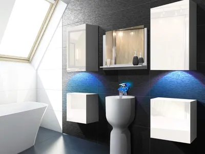 Produktbild von Furnitech ALIUS 17 Badezimmer Bademöbel Badeschränke Spiegel Set (LED RGB (16 Farben), Weiß)