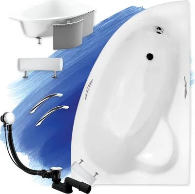 Image de Baignoire d'angle 150x100 droite avec polystyrène + poignées + appui-tête, écoulement & pieds S | Set complet 6in1 baignoire | BADLAND NATALIA PREMIUM