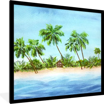 Produktbild von MuchoWow® MuchoWow® Gerahmtes Poster Palme - Strand - Hütte 40x40 cm - Poster mit zchwarzem Bilderrahmen - Mit Rahmen - Wanddekoration Schlafzimmer