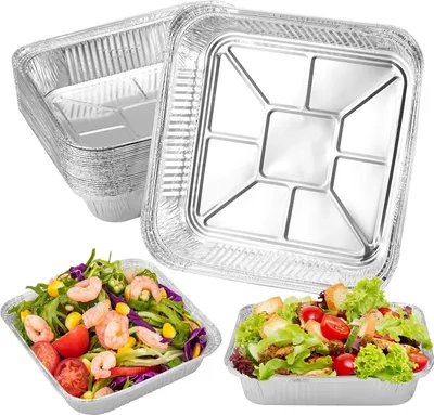 Produktbild von 30 Stück Grill Aluschalen, 1200ml Alu Grillschalen, Alu Grill Tropfschale aus Aluminiumfolie, 21×21×4,5cm Grill Schalen für Kochen, Backen, Picknick