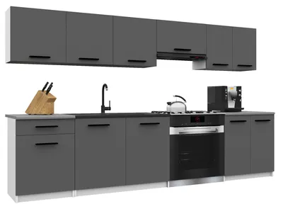 Produktbild von Belini Moderne Küchenzeile Küchenblock ITALIA 2 - Küchenmöbel 240cm Grau - Einbauküche mit Hängeschränke, Unterschränke & Arbeitsplatten