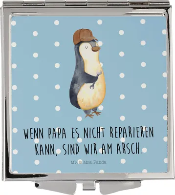 Produktbild von Mr. & Mrs. Panda Kosmetikspiegel Wenn Papa es nicht reparieren kann, sind wir am Arsch - Blau Pastell - Geschenk, Vatertag, Handspiegel, Muttertag, Schminkspiegel, klein
