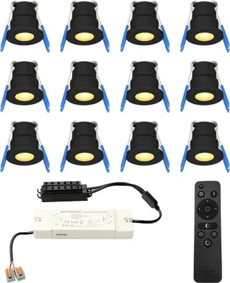 Image de HOFTRONIC - Set de 12 spots LED encastrables 3W 12V Noir dimmable IP65 2700K