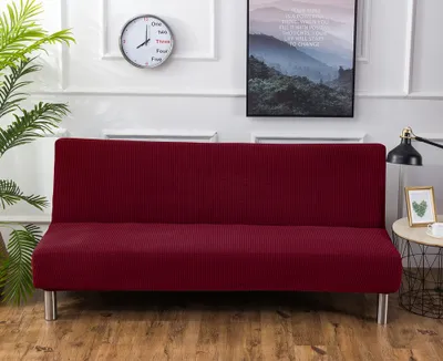 Produktbild von Sofa-Bezug, Stretch-Sofa-Bettbezug , Anti-Rutsch-Schutz für Couch ohne Armlehnen, Elasthan-Jacquard-Stoffbezug Futonbezug, weinrot