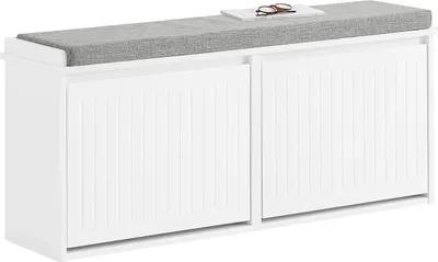 Obrázok produktu pre FSR98-XL, skrinka na topánky/lavička na topánky s 2 chlopňami, biela, sedací vankúš, cca 100x46x26 cm (Š x V x H)
