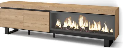 Image de COZY Meuble TV, Banc Télé, 208x35x57cm, Pour les TV jusqu'à 80", Cheminée électrique XXL, Chêne