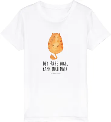 Produktbild von Mr. & Mrs. Panda Kleinkinder T-Shirt Katze Frühaufsteher 7-8 Jahre (122/128) - Weiß - Geschenk, Shirts für Kinder, Kindershirt, Teenager, Katzen, Morgenmuffel, Genervt