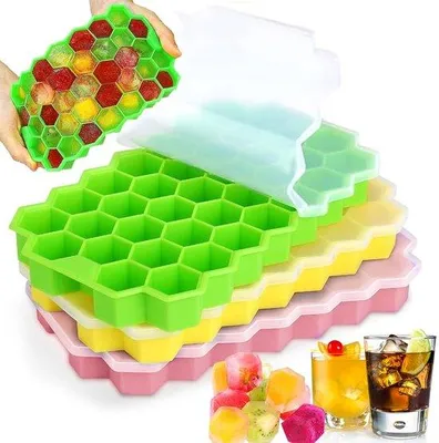 Produktbild von Ibenzoa® Silikon-Eiswürfelformen-Set 3×37 (111 Stück) mit Deckel, BPA-frei, -40°C bis 260°C, stapelbar – für Getränke, Babynahrung & Desserts