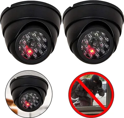 Produktbild von 2X Domkameras Dummy mit IR Stahler Kamera Attrappe mit Objektiv und Blinkled Videoüberwachung Warensicherung