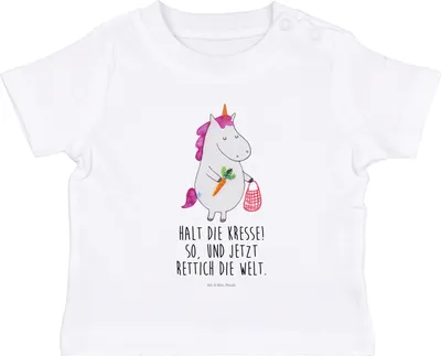 Produktbild von Mr. & Mrs. Panda Babyshirt Einhorn Gemüse 12. - 18. Monat - Weiß - Geschenk, Baumwolle Baby Shirt, Baumwollshirt,  T-Shirt, Organic, Unicorn, Biomarkt, Einhörner