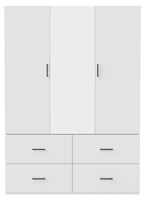 Produktbild von REMZETTA Kleiderschrank 130 x 51,8 x 181,5 cm, 3 Türen mit Spiegel, 4 Schubladen und 2 Kleiderstangen, Garderobenschrank mit viel Stauraum, Schlafzimmerschrank, Weiß