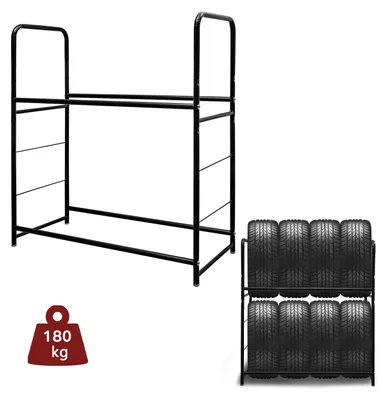 Obrázek produktu pro Regál na pneumatiky Peviasot, určený pro až 8 pneumatik, s nosností 180 kg, s 3 úrovněmi výškově nastavitelné, vhodný pro pneumatiky o šířce až 240 mm, včetně ochranného krytu a sady šroubů