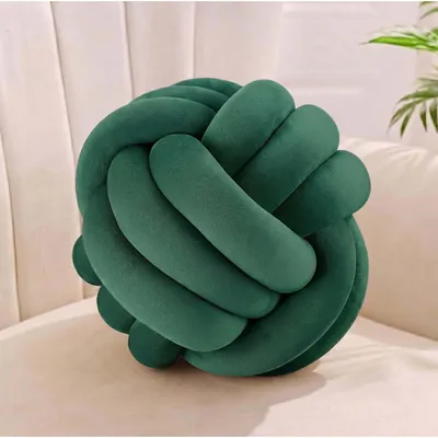 Produktbild von Relaxdays Knotenkissen, geknotetes Kissen, Sofa, Bett, dekorativ, skandinavisch, Zierkissen Knoten, Ø 25 cm, dunkelgrün