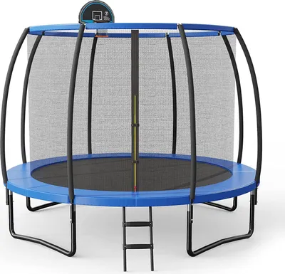 Produktbild von GOPLUS 305cm Trampolin mit Netz, bis 150 kg, Gartentrampolin mit Basketballkorb & Basketball, Sicherheitsnetz aus 130g/m2 PE & Sicherheitsmatte 380g/m2 PVC