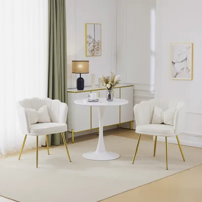 Produktbild von MODFU Esszimmerstühle Polsterstuhl(2 Stuhl) mit Verstellbare Fußstütze,Schmetterlingskissen, Blütenblatt-Rückenlehne,Beige,für Schlafzimmer/Esszimmmer