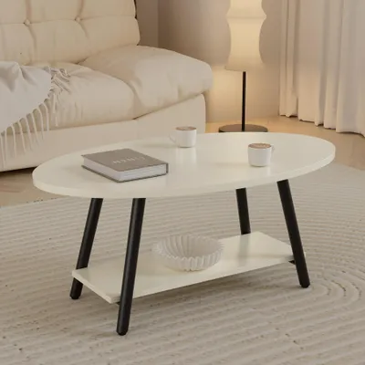 Produktbild von Hawthyhome Runder Beistelltisch 2-stöckiger Couchtisch mit Stauraum moderner Massivholztisch geeignet für Wohnzimmer und Schlafzimmer, Weiß