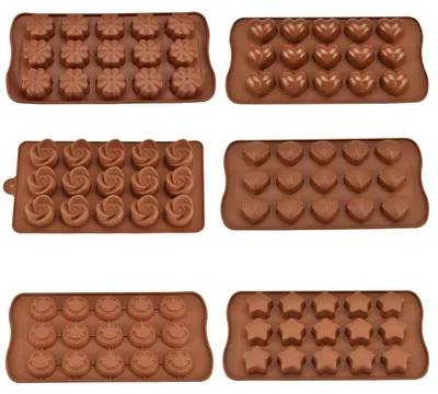 6er Set Silikon-Schokoladenformen, antihaftbeschichtet, 15 Mulden