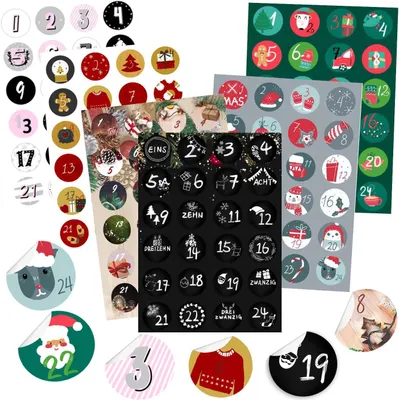 Produktbild von Adventskalender-Zahlen – Aufkleber für Weihnachten – Kalender zum Selberbasteln und Dekorieren – Adventszahlen – Geschenkaufkleber – Etiketten