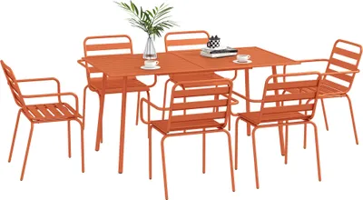 Image de Outsunny Salon de jardin ensemble salle š€ manger de jardin 7 piššces avec 1 table et 6 chaises empilables en acier rouge