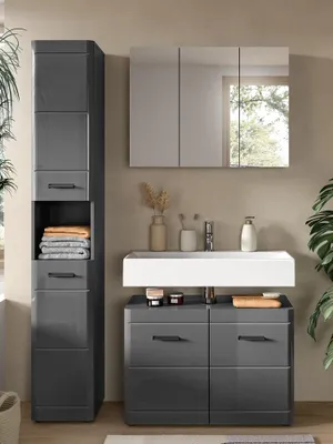 Produktbild von Badezimmer Set Soft 1 | grau Hochglanz | 3-teilig ohne Aufsatzleuchte