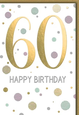 Produktbild von 60. Geburtstag Zahl gold und Punkte Happy Birthday Glückwunschkarte mit Umschlag