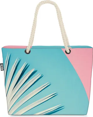 Produktbild von VOID Rosa Türkis Palmen Strandtasche Shopper 58x38x16cm 23L XXL Einkaufstasche Tasche Reisetasche Beach Bag
