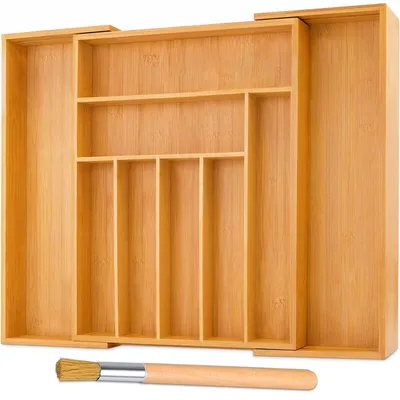 Bambus-Besteckschublade, 7-9 Fächer, ausziehbar 32-52 cm