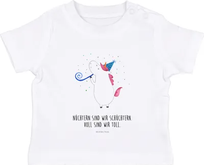 Produktbild von Mr. & Mrs. Panda  T-Shirt Einhorn Party 0. - 6. Monat - Weiß - Geschenk, Baby Kurzarmshirt, Alkohol, Geburtstag, Fest, Unicorn, Kinder Shirt, Club, Öko, Babyshirt